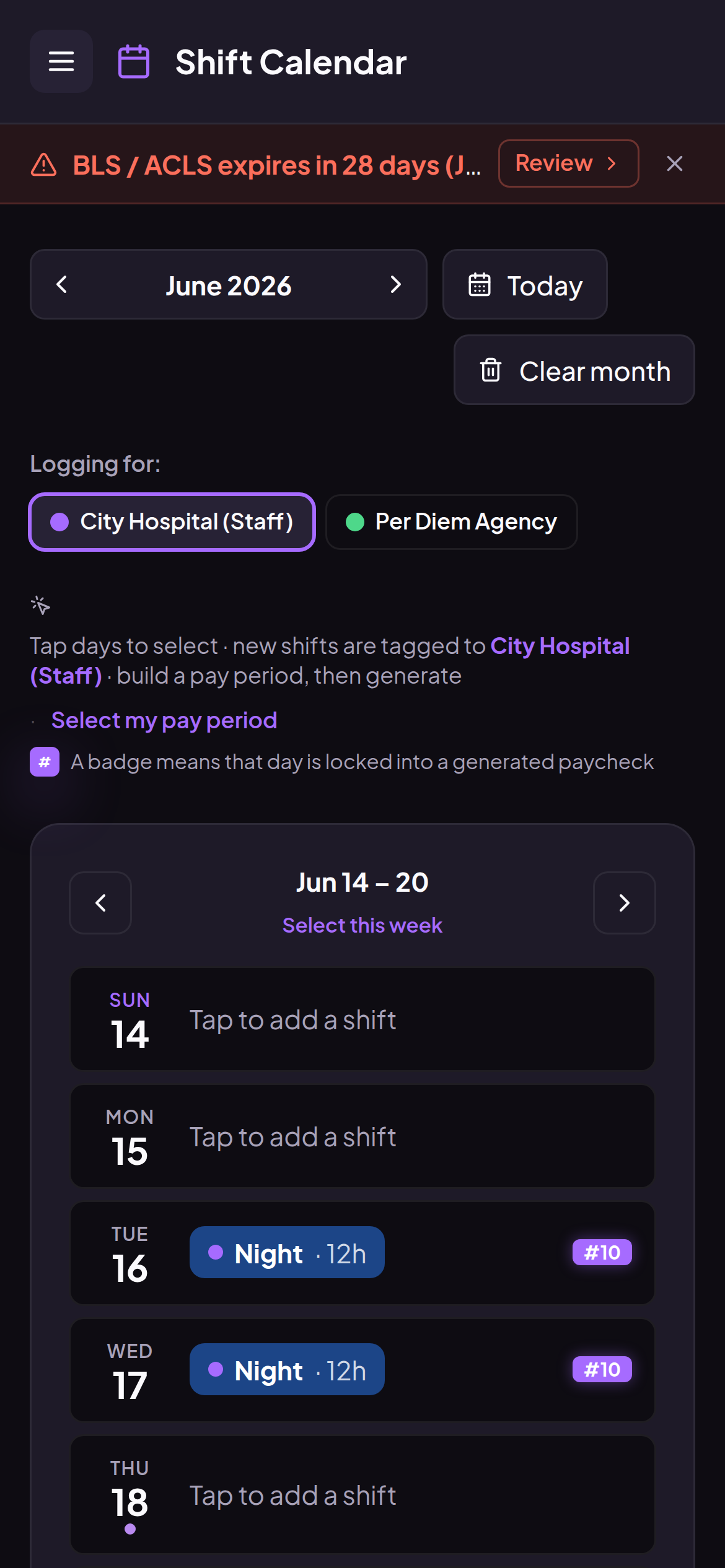 Shift calendar with automatic overtime