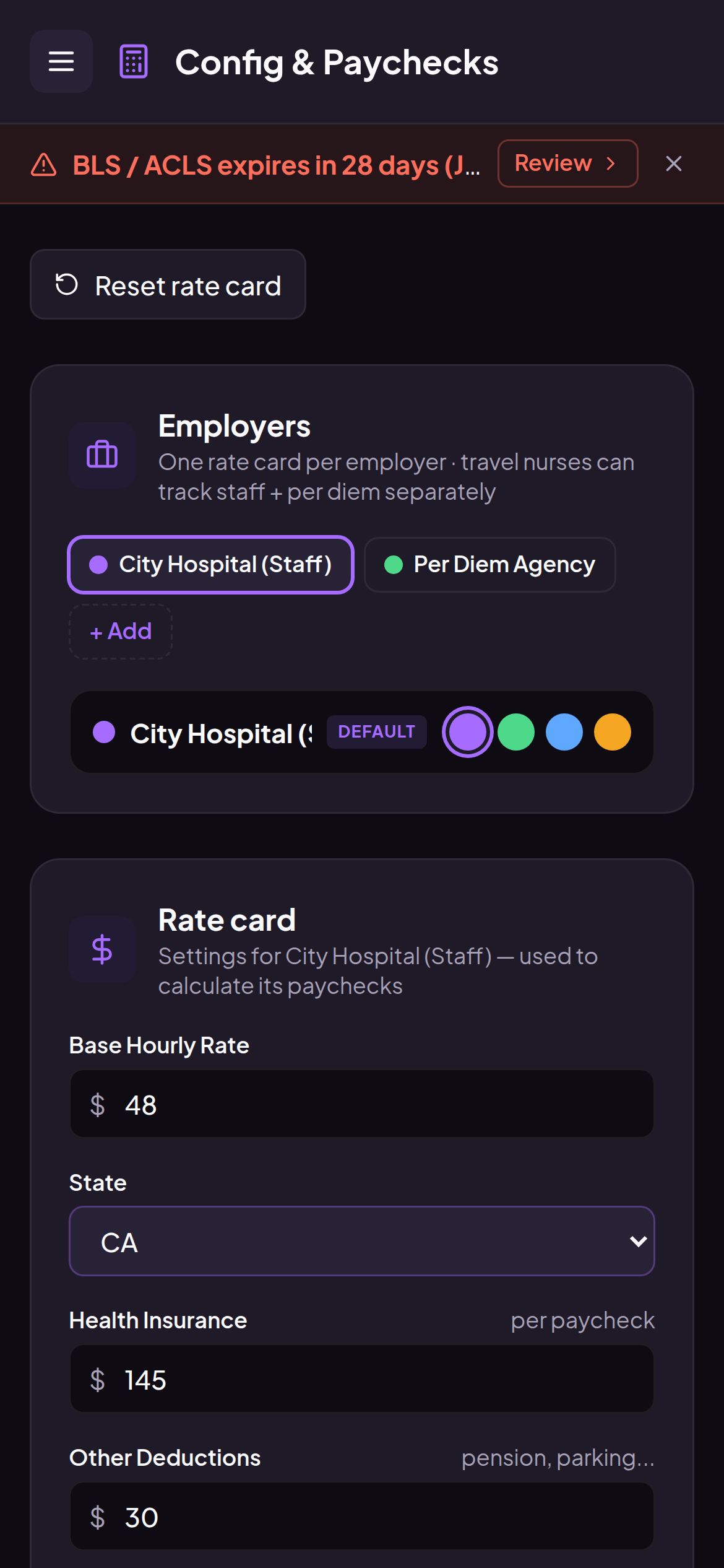 Nurse Budget Planner app on a phone